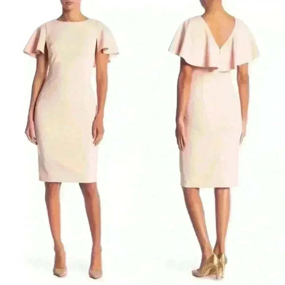 Calvin Klein Blush Midi Ruffle Cape Dress 4 - Picture 1 of 8